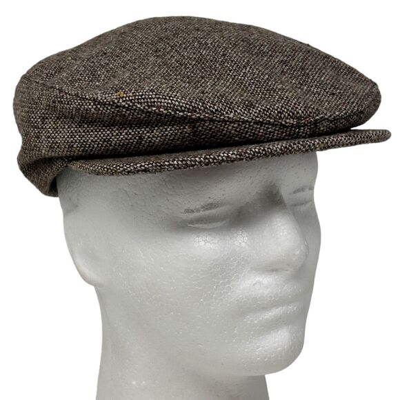 Vintage Tweed Flat Cap Hat Newsboy Cabbie Capas Headwear USA Made Beige M Medium - Picture 1 of 10
